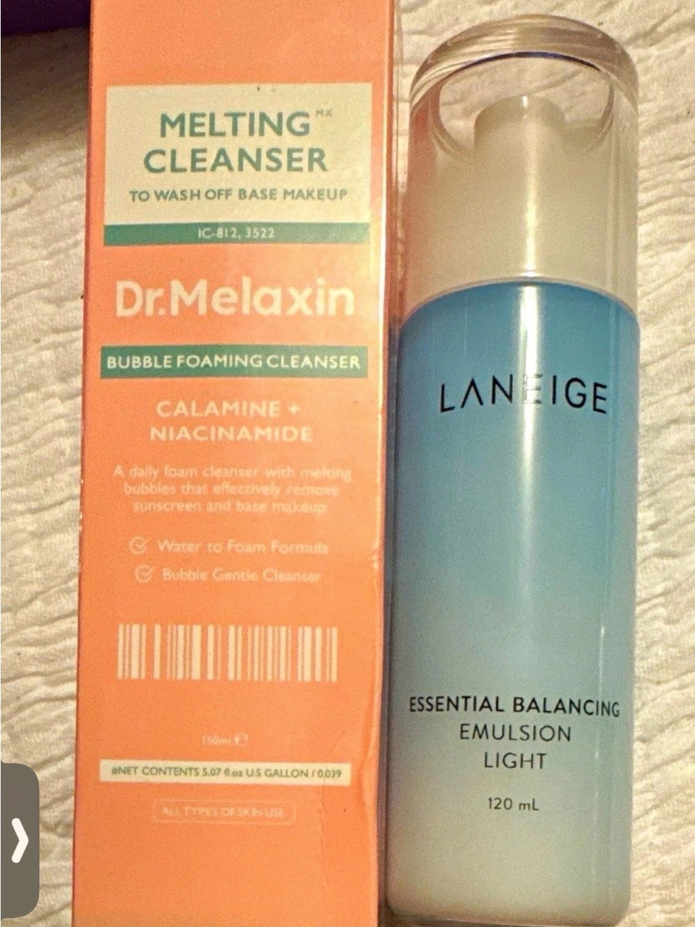 LANEIGE Essential Balancing Emulsion Light + Dr.Melaxin Cleanser for base makeup